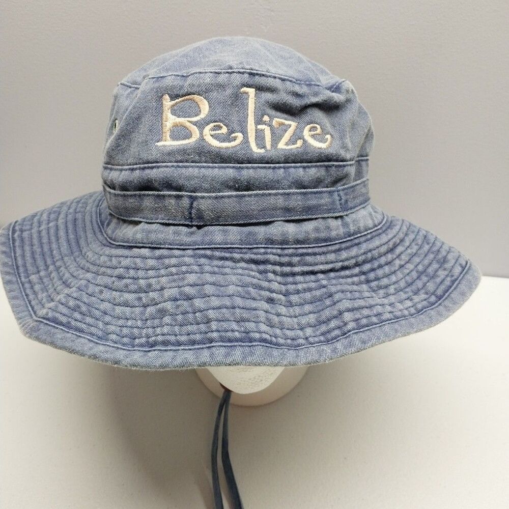 Belize Blue Cotton Safari Sun Hat Wide Brim Chin Strap Adult Unisex